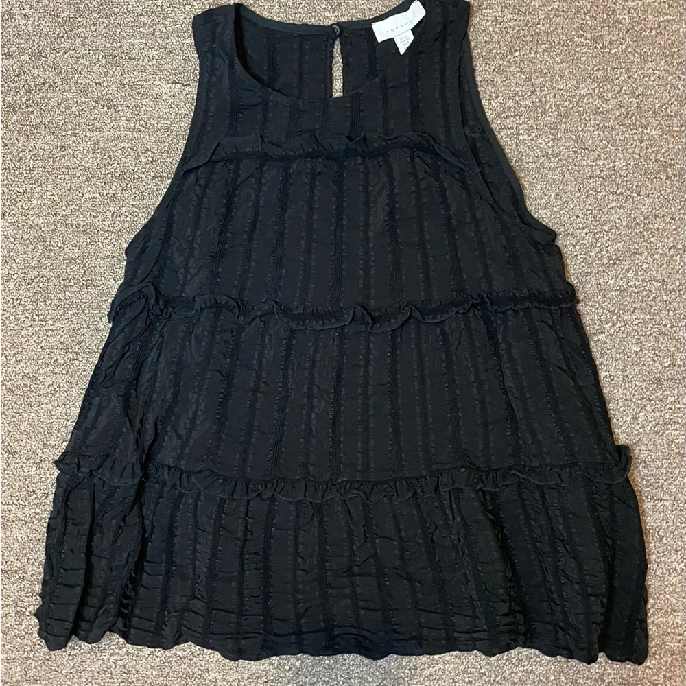 Topshop Baby Doll Smock Top Black- size 8 - Picture 3 of 6